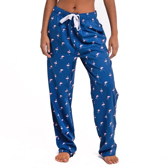 Women's Blue Bermies Flamingo Print Pajama Pants Size Large - Picture 1 of 10